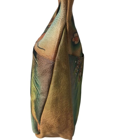 Anuschka NEVER USED Handpaint Leather Shoulder Bag Rose Distressed - Picture 7 of 11